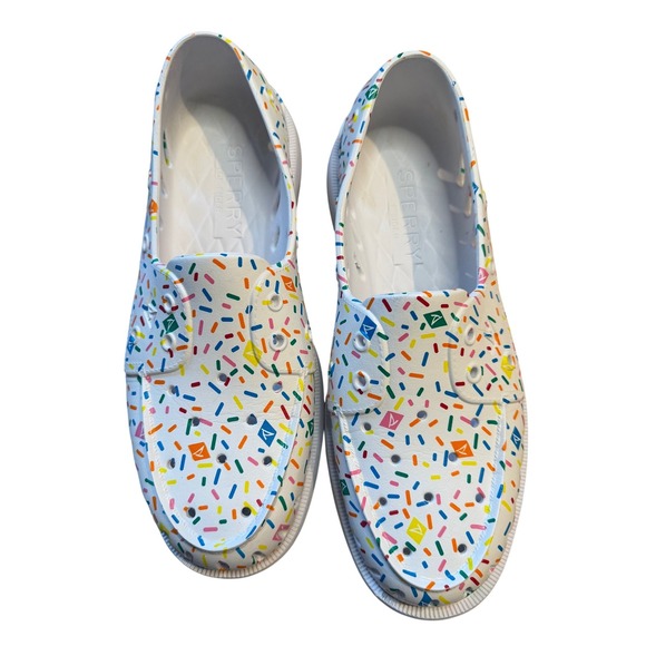 Sperry Authentic Original Float Boat Shoes White Multi Sprinkle Print Mens 9 - Picture 9 of 16